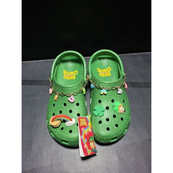 🍀 New CROCS Lucky Charms Clasic Clog Cereal Kelly Green Size Men’s 12 Jibbitz - Picture 11 of 15